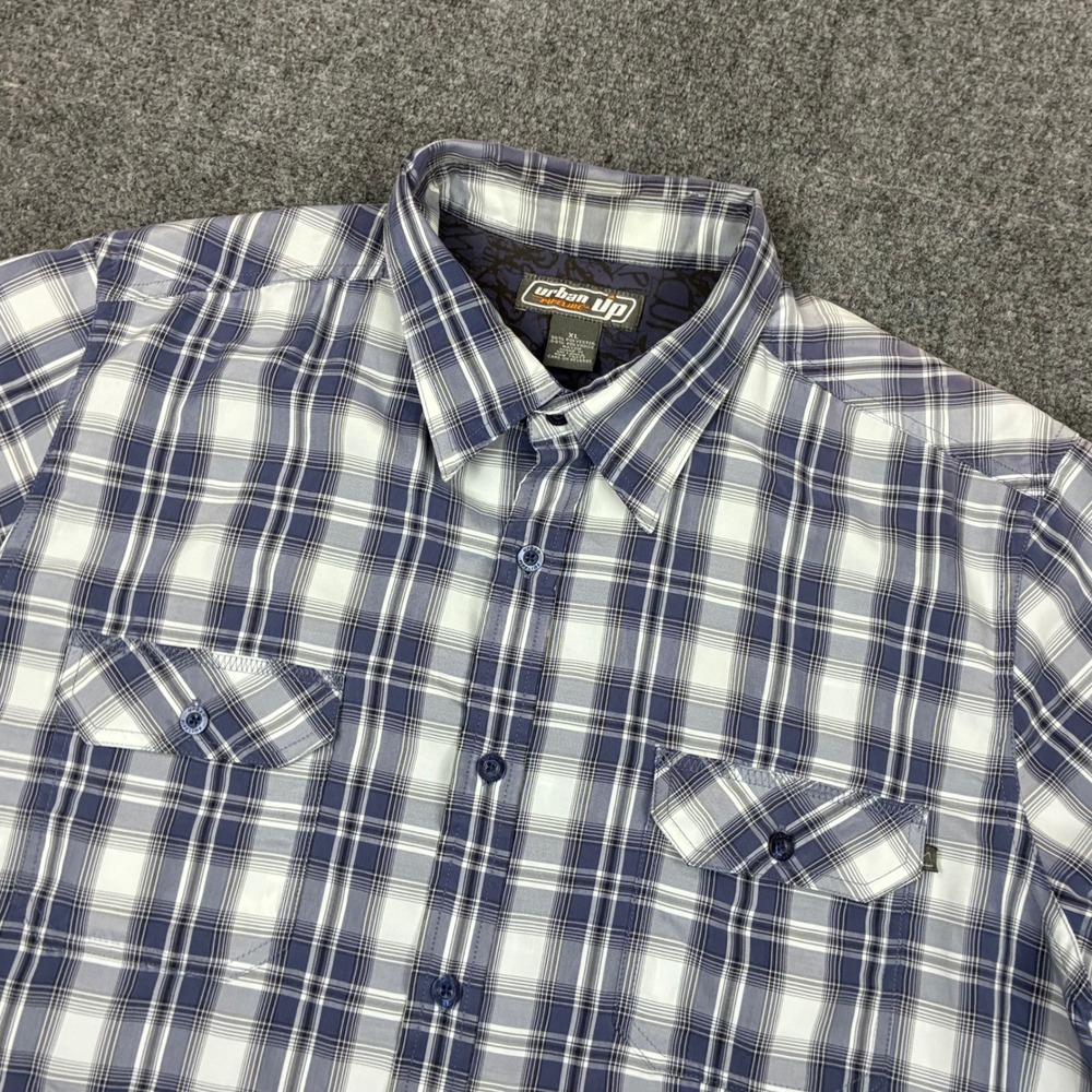 Urban Pipeline Mens Size XL Blue White Plaid Short Sleeve Button Down Shirt